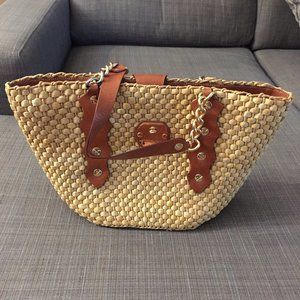 MICHAEL KORS Brown leather straw tote